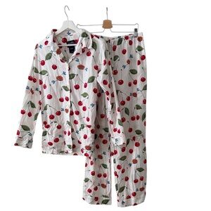 Nick & Nora Pajama Set VTG Vintage Cherry Pie Blue Birds Size Medium 100% Cotton